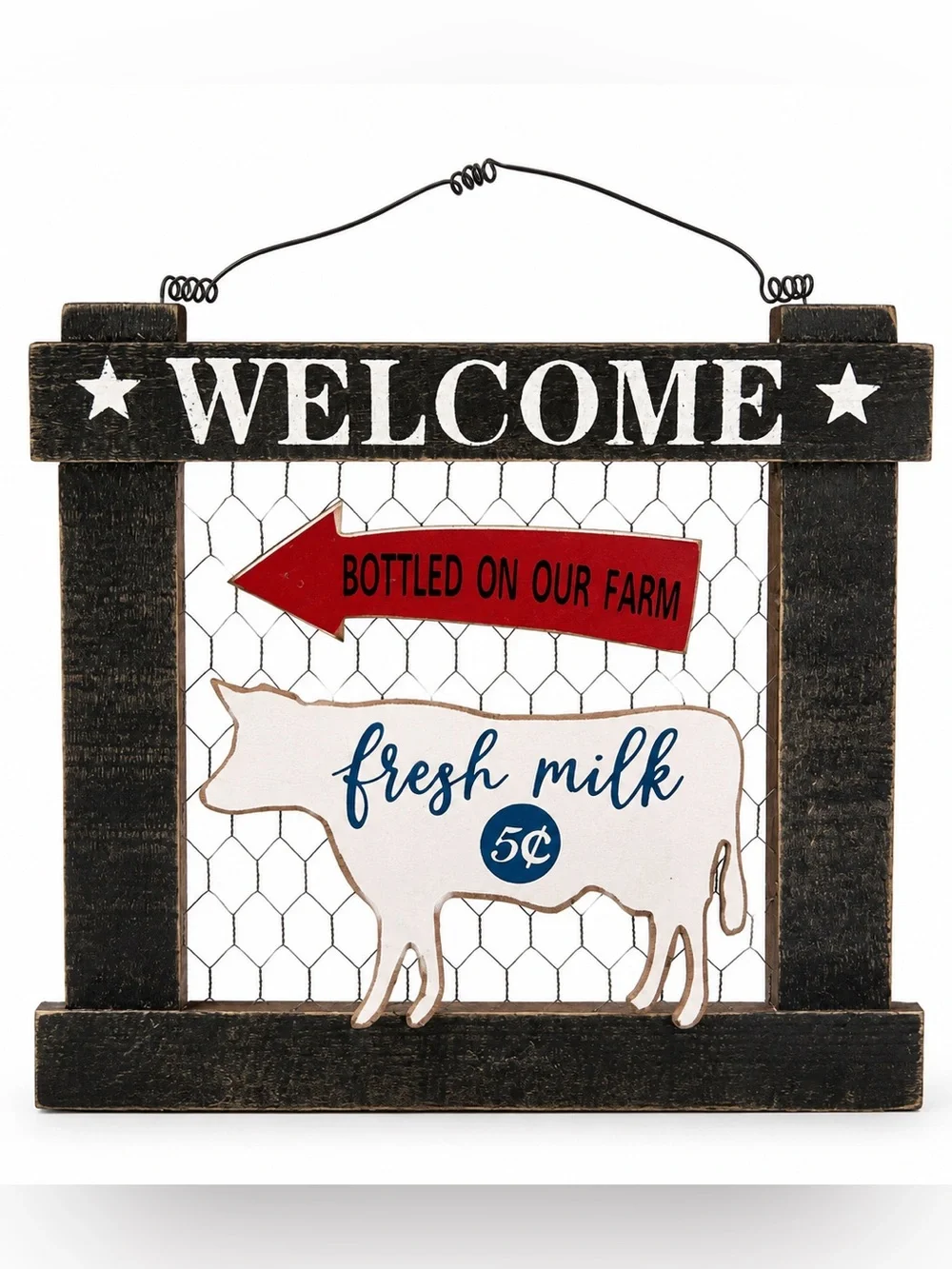 Rustic Welcome Sign with Cow Design